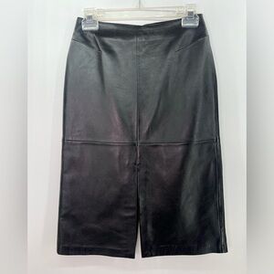 Vintage Cache Black Genuine Leather Pencil Skirt Double Slit Size 0 Zero